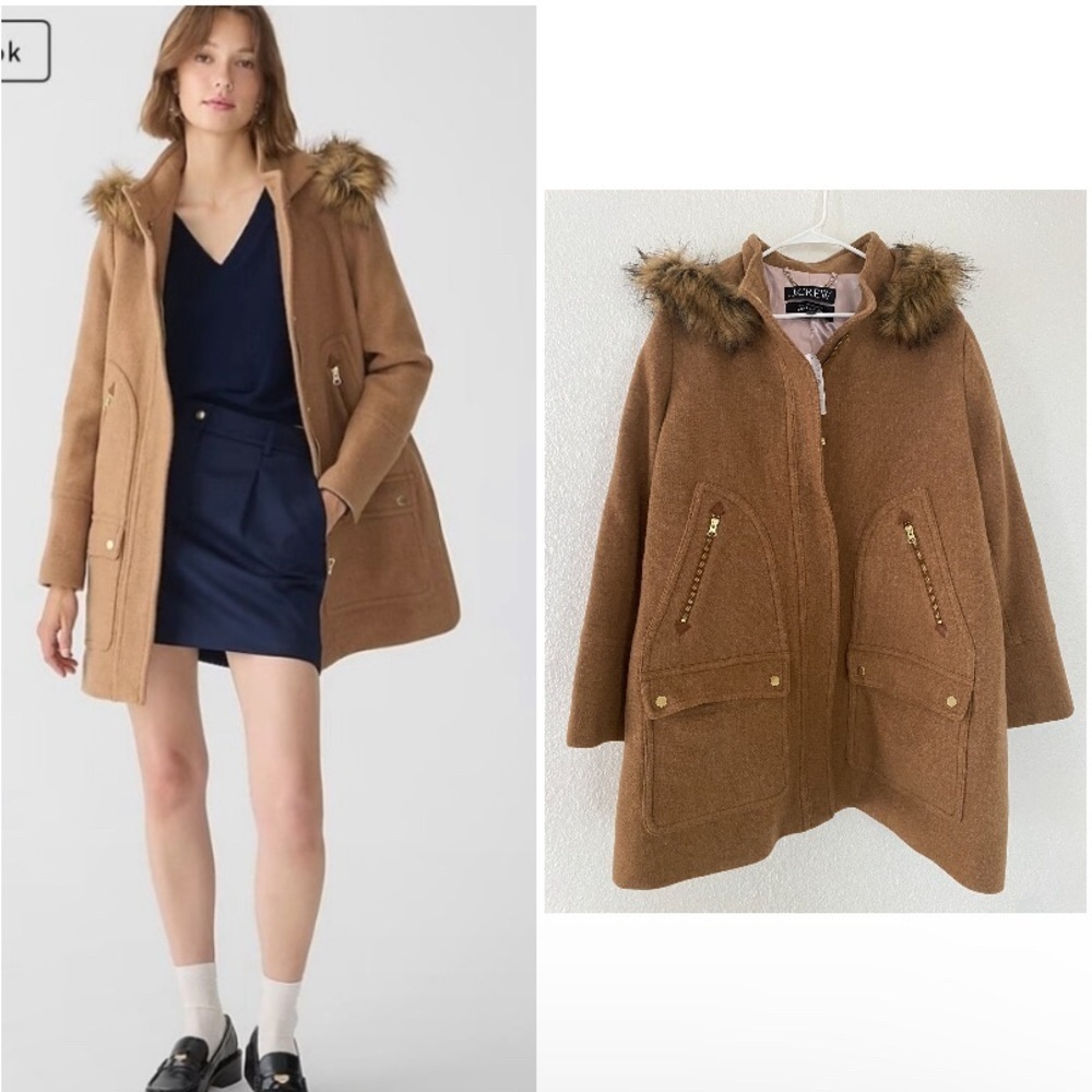Tan/Lightbrown NWT J.Crew New chateau parka in Italian wool stadiumcloth Size 24
